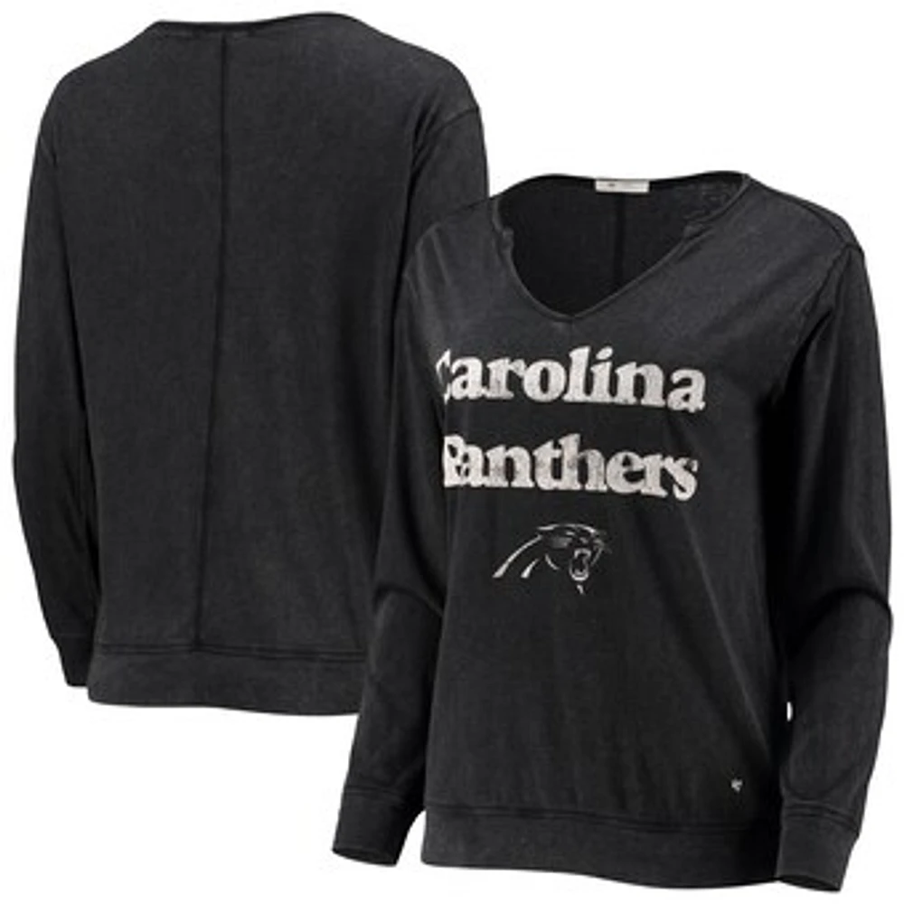 Women's '47 Black Carolina Panthers Gamma Long Sleeve V-Neck T-Shirt