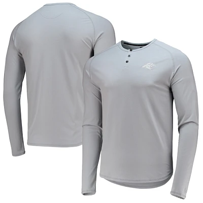 Men's 5th & Ocean by New Era Gray Carolina Panthers Henley Stretch Raglan Tri-Blend Long Sleeve T-Shirt