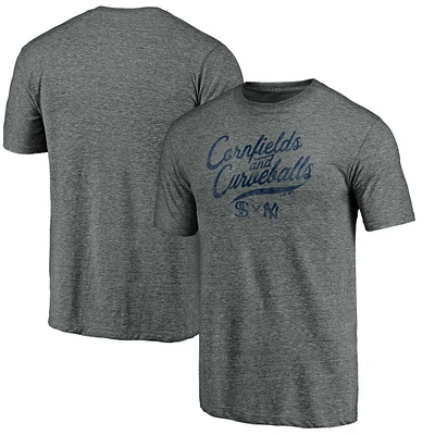Men's Fanatics Gray New York Yankees vs. Chicago White Sox 2021 Field of Dreams Cornfields & Curveballs Tri-Blend T-Shirt