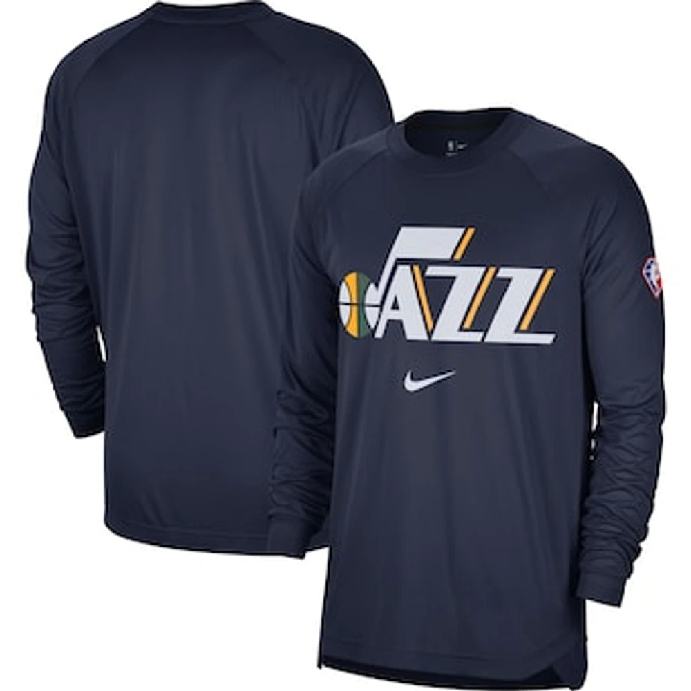 Men's Nike Navy Utah Jazz 75th Anniversary Pregame Shooting Performance Raglan Long Sleeve T-Shirt