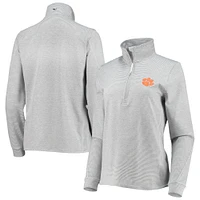 Women's Vineyard Vines White/Heather Gray Clemson Tigers Striped Shep Shirt Half-Zip Pullover Top