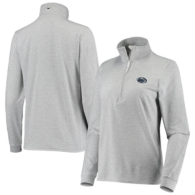 Women's Vineyard Vines White/Heather Gray Penn State Nittany Lions Striped Shep Shirt Half-Zip Pullover Top