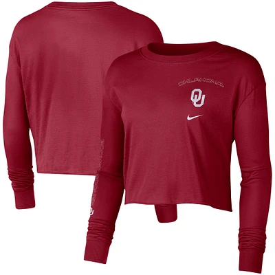 Women's Nike Crimson Oklahoma Sooners 2-Hit Cropped Long Sleeve T-Shirt