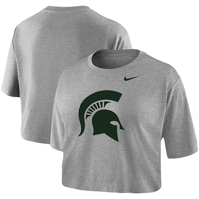 Women's Nike Heathered Gray Michigan State Spartans Cropped Performance T-Shirt