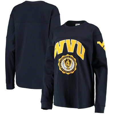 Women's Pressbox Navy West Virginia Mountaineers Edith Long Sleeve T-Shirt