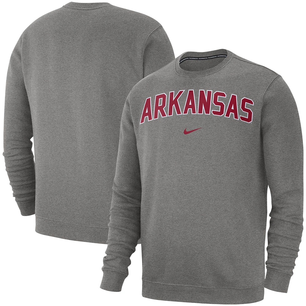 Men's Nike Heathered Gray Arkansas Razorbacks Club Fleece Arch Pullover Sweatshirt