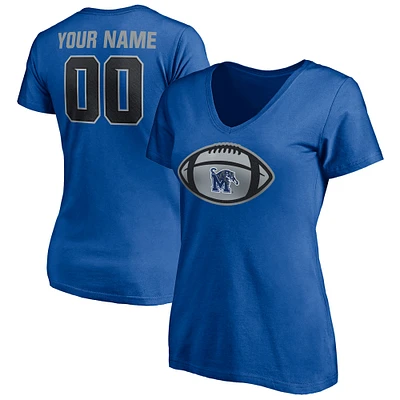 Women's Royal Memphis Tigers Game Ball Football Personalized Name & Number V-Neck T-Shirt