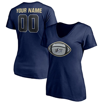 Women's Navy Midshipmen Game Ball Football Personalized Name & Number V-Neck T-Shirt