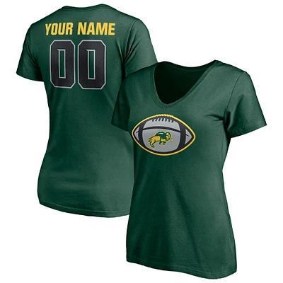 Women's Green NDSU Bison Game Ball Football Personalized Name & Number V-Neck T-Shirt