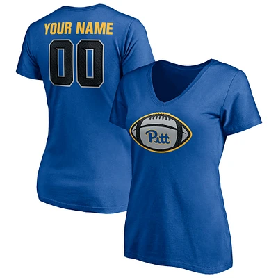 Women's Royal Pitt Panthers Game Ball Football Personalized Name & Number V-Neck T-Shirt
