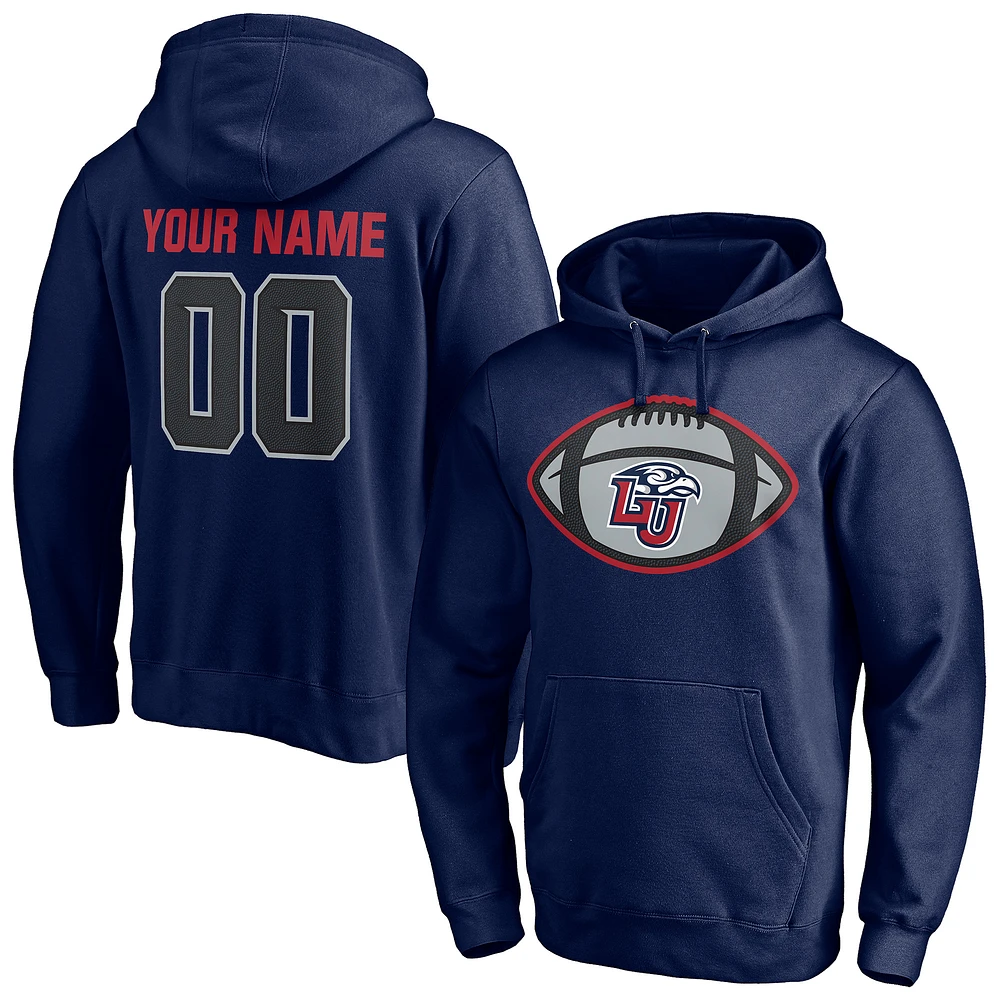 Men's Navy Liberty Flames Game Ball Football Personalized Name & Number Pullover Hoodie