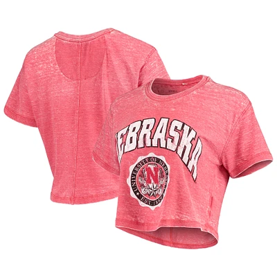 Women's Pressbox Red Nebraska Huskers Edith Vintage Burnout Crop T-Shirt