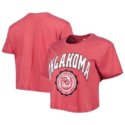 Women's Pressbox Crimson Oklahoma Sooners Edith Vintage Burnout Crop T-Shirt