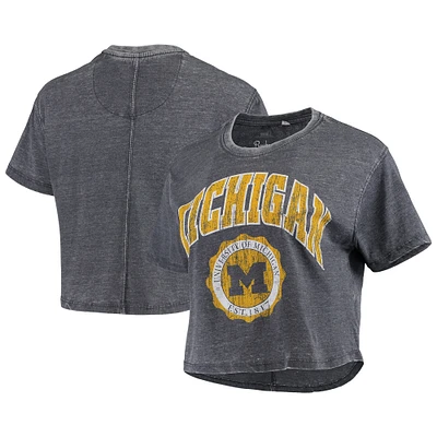 Women's Pressbox Navy Michigan Wolverines Edith Vintage Burnout Crop T-Shirt