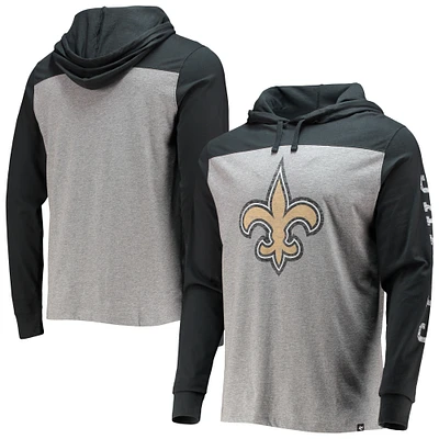 Men's '47 Heathered Gray/Black New Orleans Saints Franklin Wooster Long Sleeve Hoodie T-Shirt