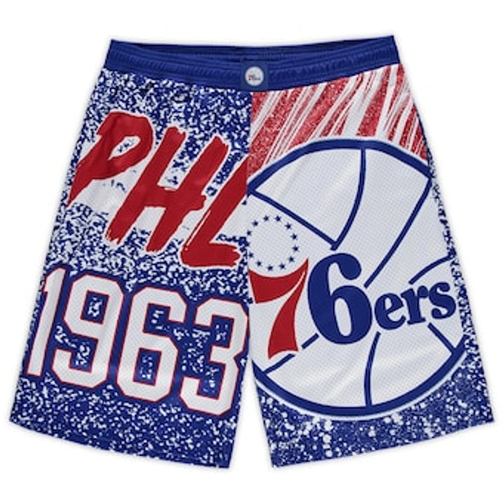 Men's Mitchell & Ness Royal Philadelphia 76ers Big Tall Hardwood Classics Jumbotron Shorts