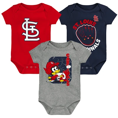 Newborn & Infant Red/Navy/Gray St. Louis Cardinals Change Up 3-Pack Bodysuit Set