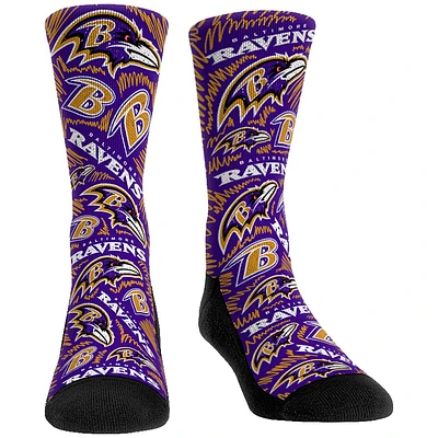 Men's Rock Em Socks Baltimore Ravens Logo Sketch Crew Socks