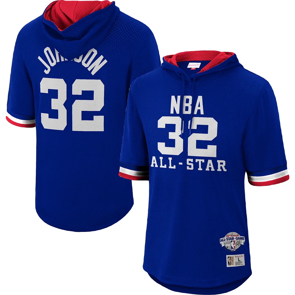 Men's Mitchell & Ness Magic Johnson Royal Western Conference 1985 All-Star Game Name & Number Short Sleeve Hoodie