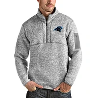 Men's Antigua Heather Gray Carolina Panthers Team Logo Fortune Quarter-Zip Pullover Jacket