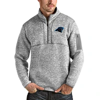 Men's Antigua Heather Gray Carolina Panthers Team Logo Fortune Quarter-Zip Pullover Jacket