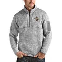 Men's Antigua Heather Gray New Orleans Saints Team Logo Fortune Quarter-Zip Pullover Jacket