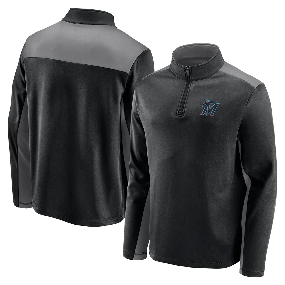 Men's Black Miami Marlins Team Primary Logo Quarter-Zip Jacket