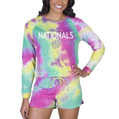 Women's Concepts Sport Washington Nationals Velodrome Tie-Dye Long Sleeve Top & Shorts Set
