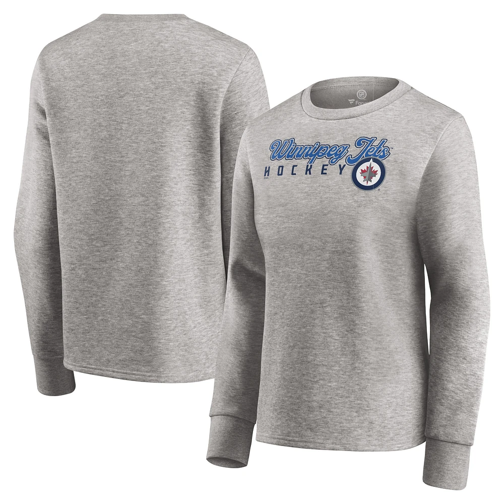 Women's Fanatics Heathered Gray Winnipeg Jets Fan Favorite Script Pullover Sweatshirt