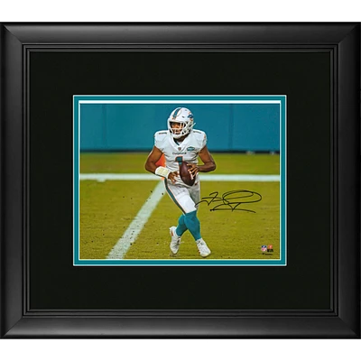 Tua Tagovailoa Miami Dolphins Framed Autographed 8" x 10" White Jersey Rolling Out Photograph