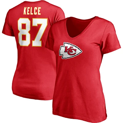 Women's Travis Kelce Red Kansas City Chiefs Player Icon Name & Number V-Neck T-Shirt