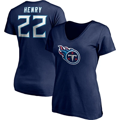 Women's Derrick Henry Navy Tennessee Titans Player Icon Name & Number V-Neck T-Shirt