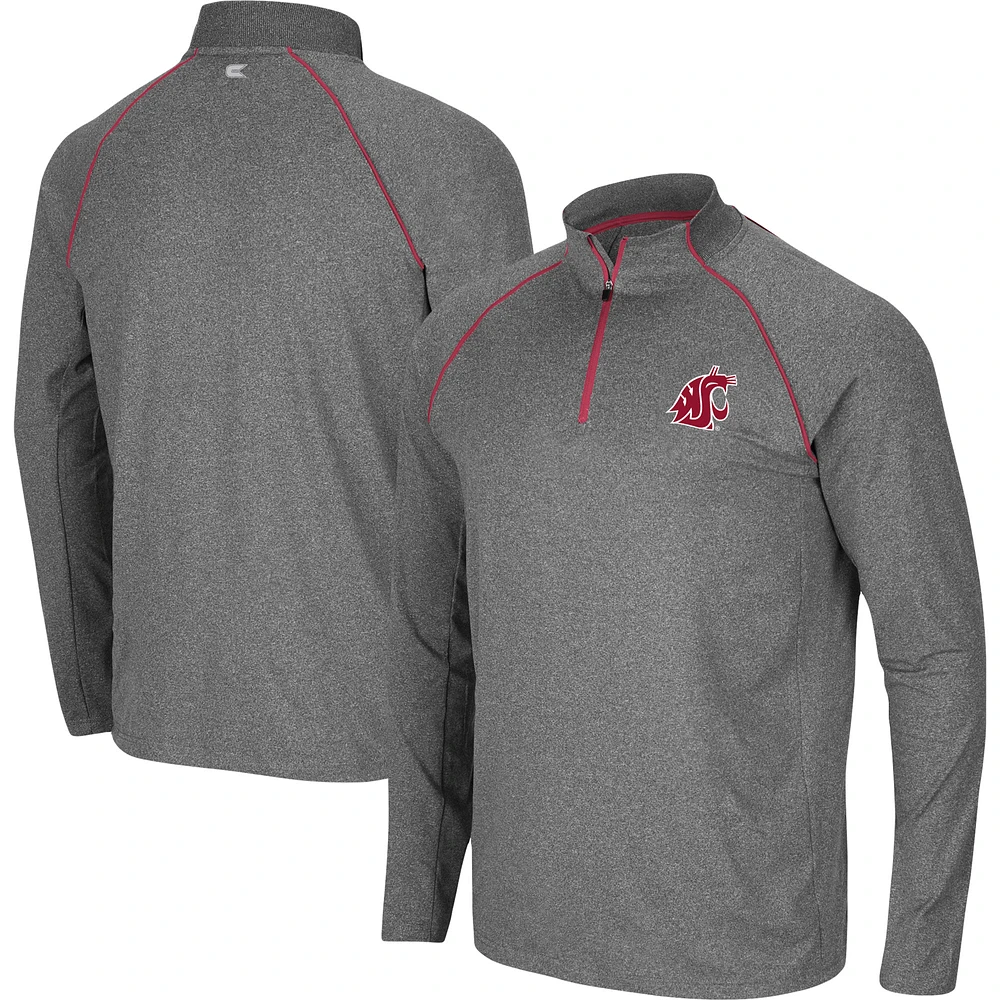 Men's Colosseum Heathered Charcoal Washington State Cougars Robert Raglan Quarter-Zip Jacket