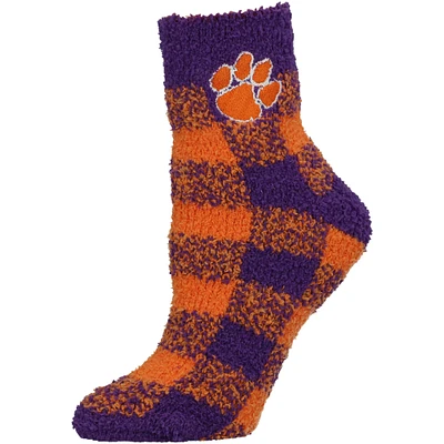 Women's ZooZatz Clemson Tigers Fuzzy Buffalo Checkered Ankle Socks