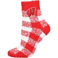 Women's ZooZatz Wisconsin Badgers Fuzzy Buffalo Checkered Ankle Socks