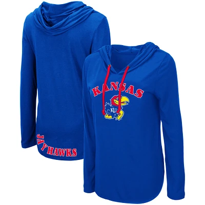 Women's Colosseum Royal Kansas Jayhawks My Lover Lightweight Hooded Long Sleeve T-Shirt