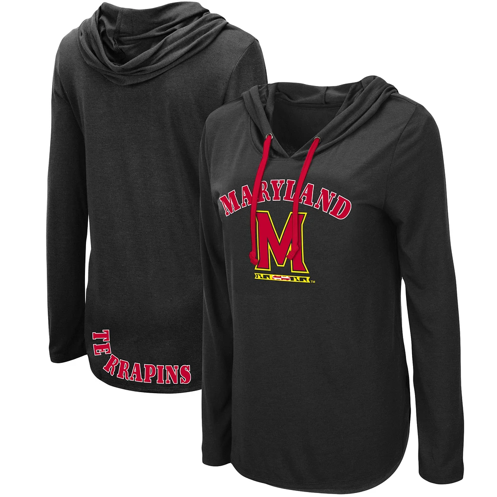 Women's Colosseum Black Maryland Terrapins My Lover Lightweight Hooded Long Sleeve T-Shirt