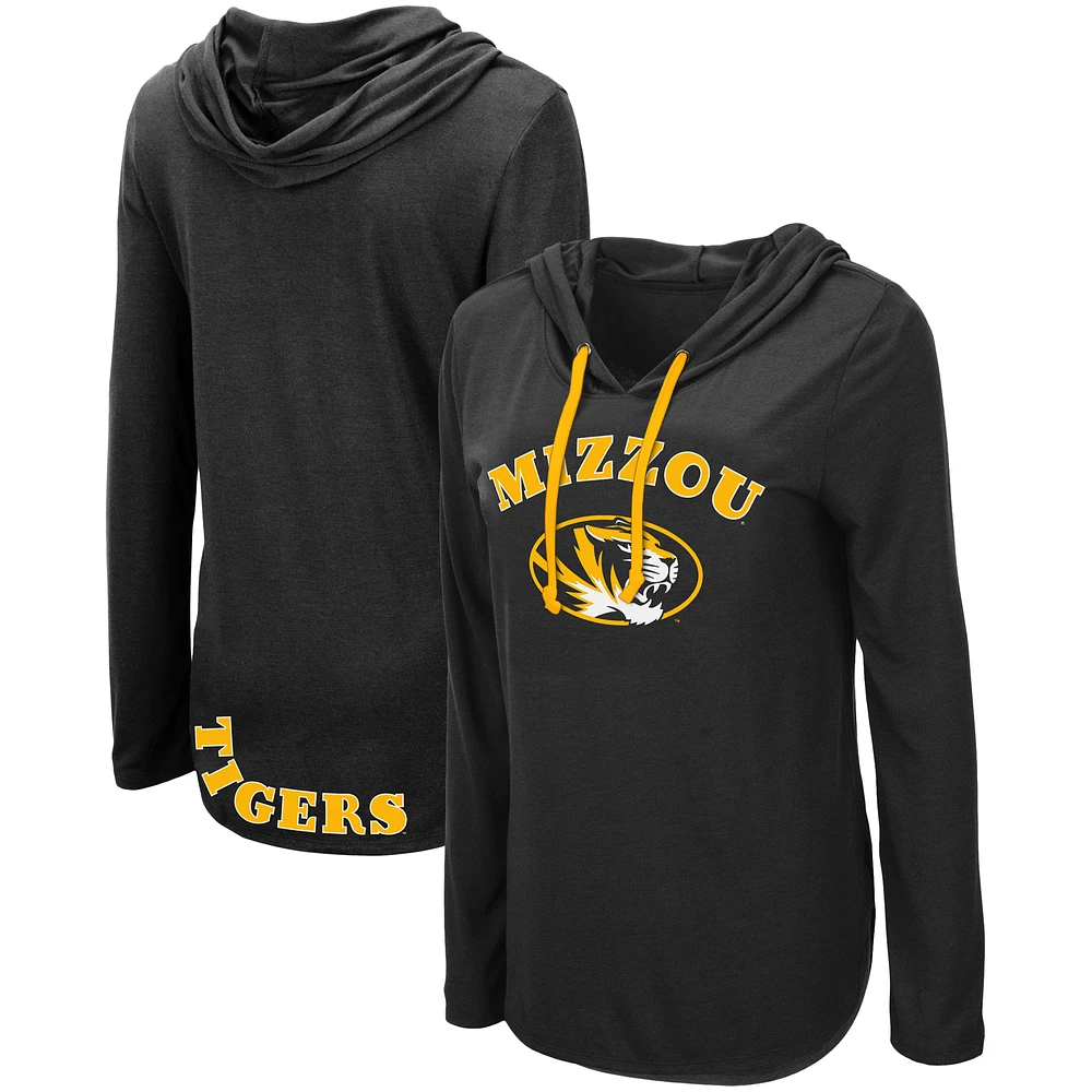 Women's Colosseum Black Missouri Tigers My Lover Lightweight Hooded Long Sleeve T-Shirt