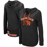 Women's Colosseum Black Oregon State Beavers My Lover Lightweight Hooded Long Sleeve T-Shirt