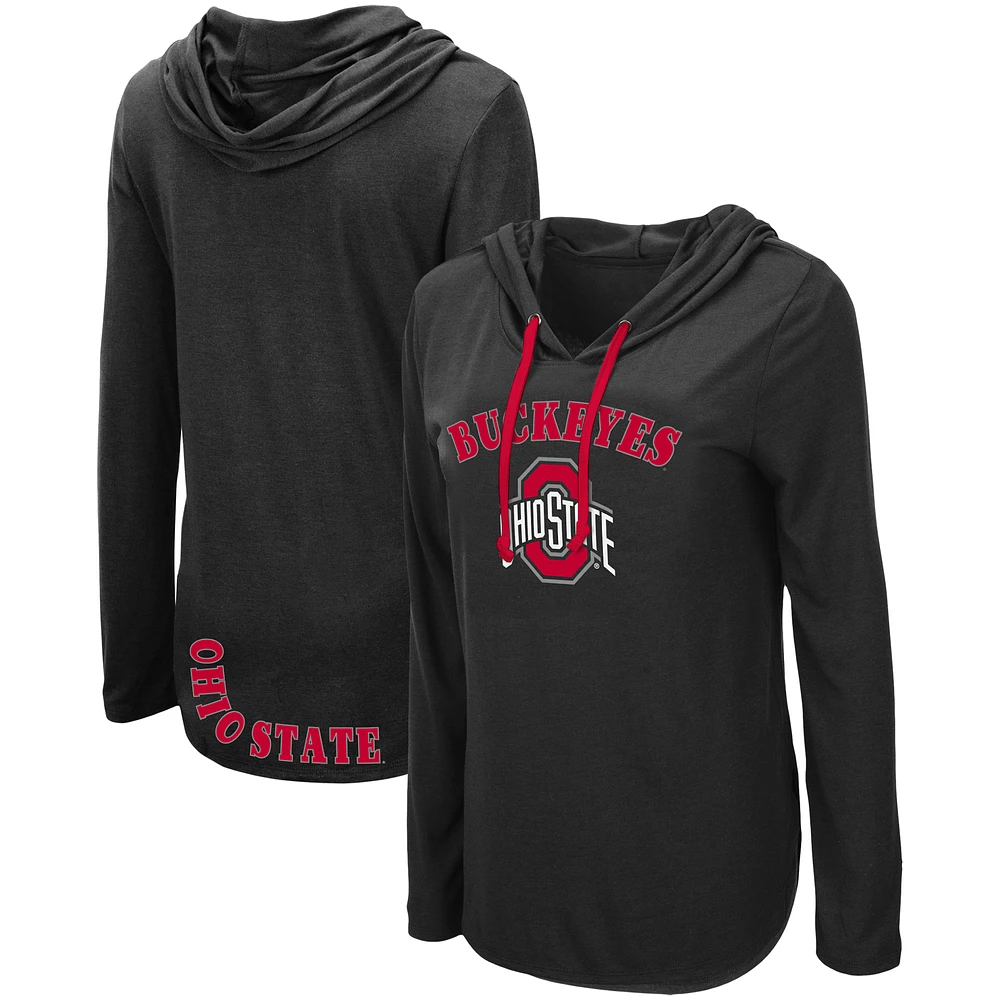 Women's Colosseum Black Ohio State Buckeyes My Lover Lightweight Hooded Long Sleeve T-Shirt