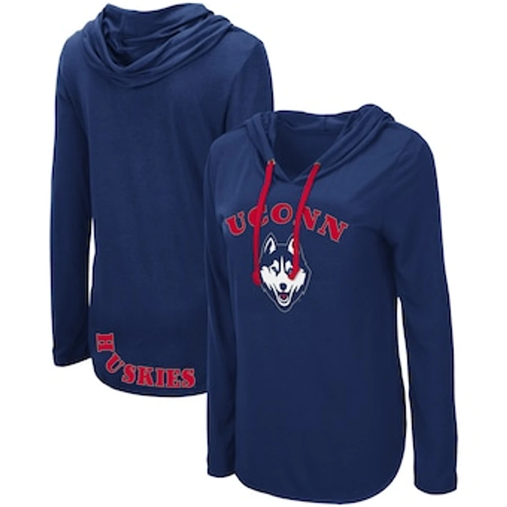 Women's Colosseum Navy UConn Huskies My Lover Lightweight Hooded Long Sleeve T-Shirt