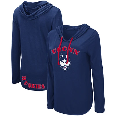 Women's Colosseum Navy UConn Huskies My Lover Lightweight Hooded Long Sleeve T-Shirt