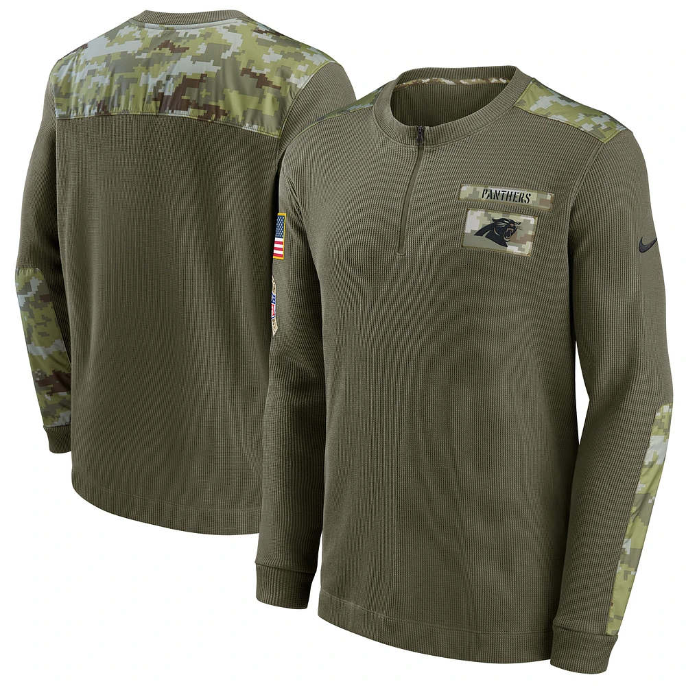 Men's Nike Olive Carolina Panthers Salute To Service Henley Long Sleeve Thermal Top