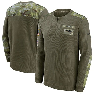 Men's Nike Olive New England Patriots Salute To Service Henley Long Sleeve Thermal Top