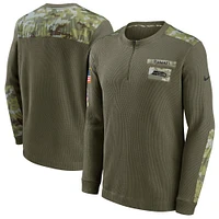 Men's Nike Olive Seattle Seahawks Salute To Service Henley Long Sleeve Thermal Top