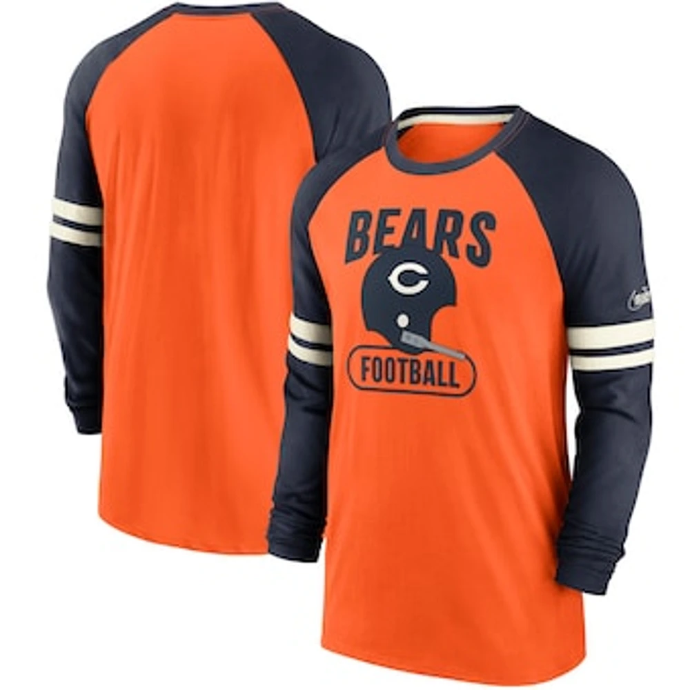 Men's Nike Orange/Navy Chicago Bears Throwback Raglan Long Sleeve T-Shirt