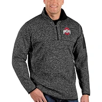 Men's Antigua Heather Black Ohio State Buckeyes Big & Tall Fortune Quarter-Zip Pullover Jacket
