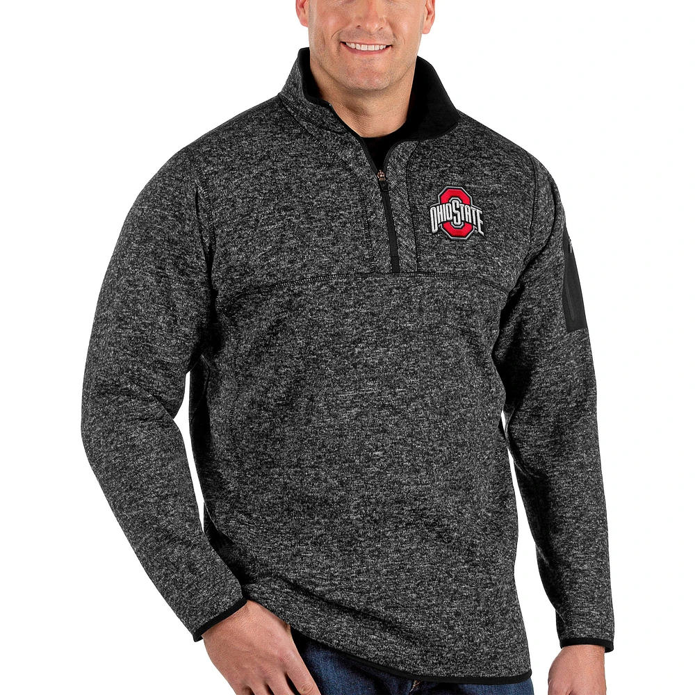 Men's Antigua Heather Black Ohio State Buckeyes Big & Tall Fortune Quarter-Zip Pullover Jacket