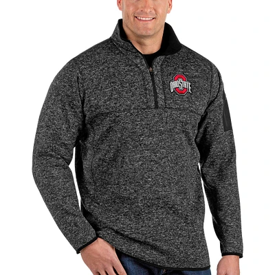 Men's Antigua Heather Black Ohio State Buckeyes Big & Tall Fortune Quarter-Zip Pullover Jacket
