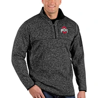 Men's Antigua Heather Black Ohio State Buckeyes Big & Tall Fortune Quarter-Zip Pullover Jacket